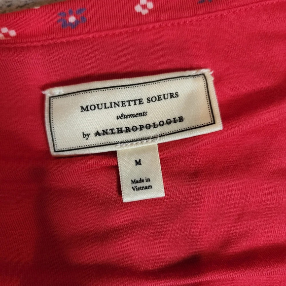 Anthropologie Moulinette Soeurs Stretch Jersey Midi Red Floral Ruched Midi Dress - Picture 2 of 16